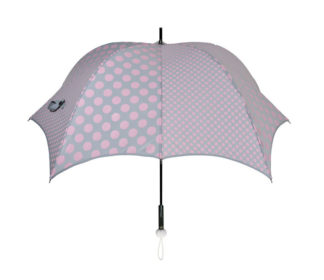 DiCesare Pumpkin umbrella Walker Double Dots Pink on Grey 1