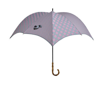 DiCesare Pumpkin umbrella Walker Double Dots Pink on Grey Bamboo Handle