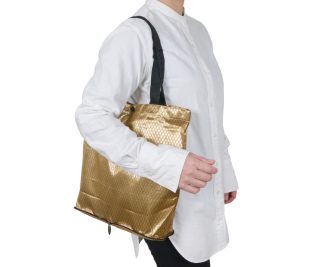 DiCesare Designs Tall Folding Tote Bag Gold Quilting Jacquard