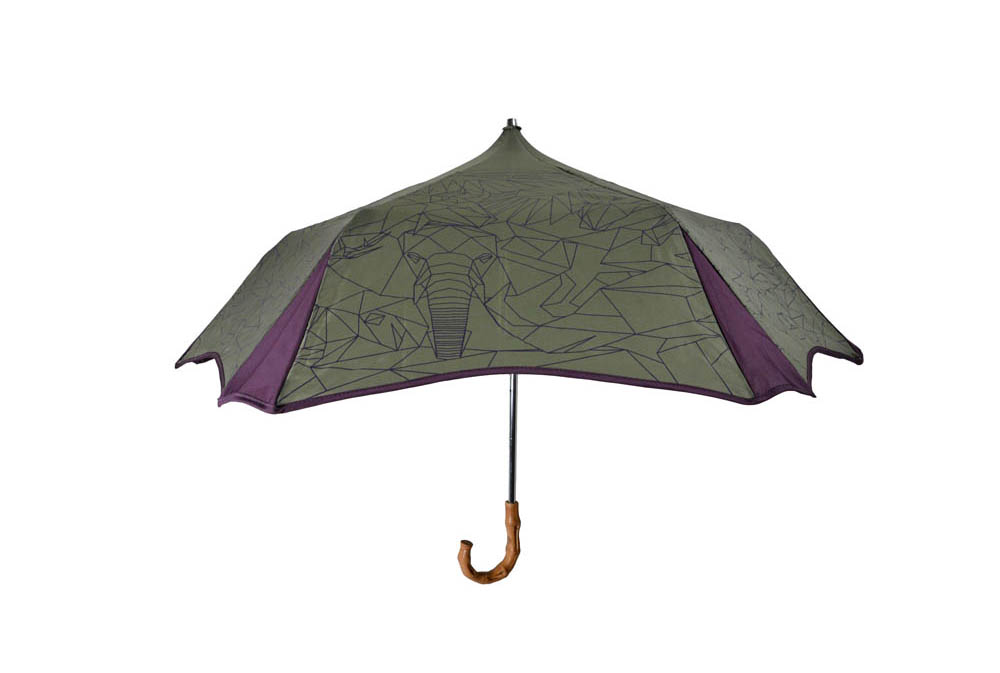 DiCesare Margarita Compact Umbrella Parasol Polygon Animals Green