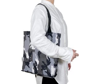 DiCesare Designs Tall Folding Tote Bag UrbanCamo Downtown White Camoflage