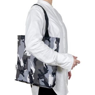 DiCesare Designs Tall Folding Tote Bag UrbanCamo Downtown White Camoflage
